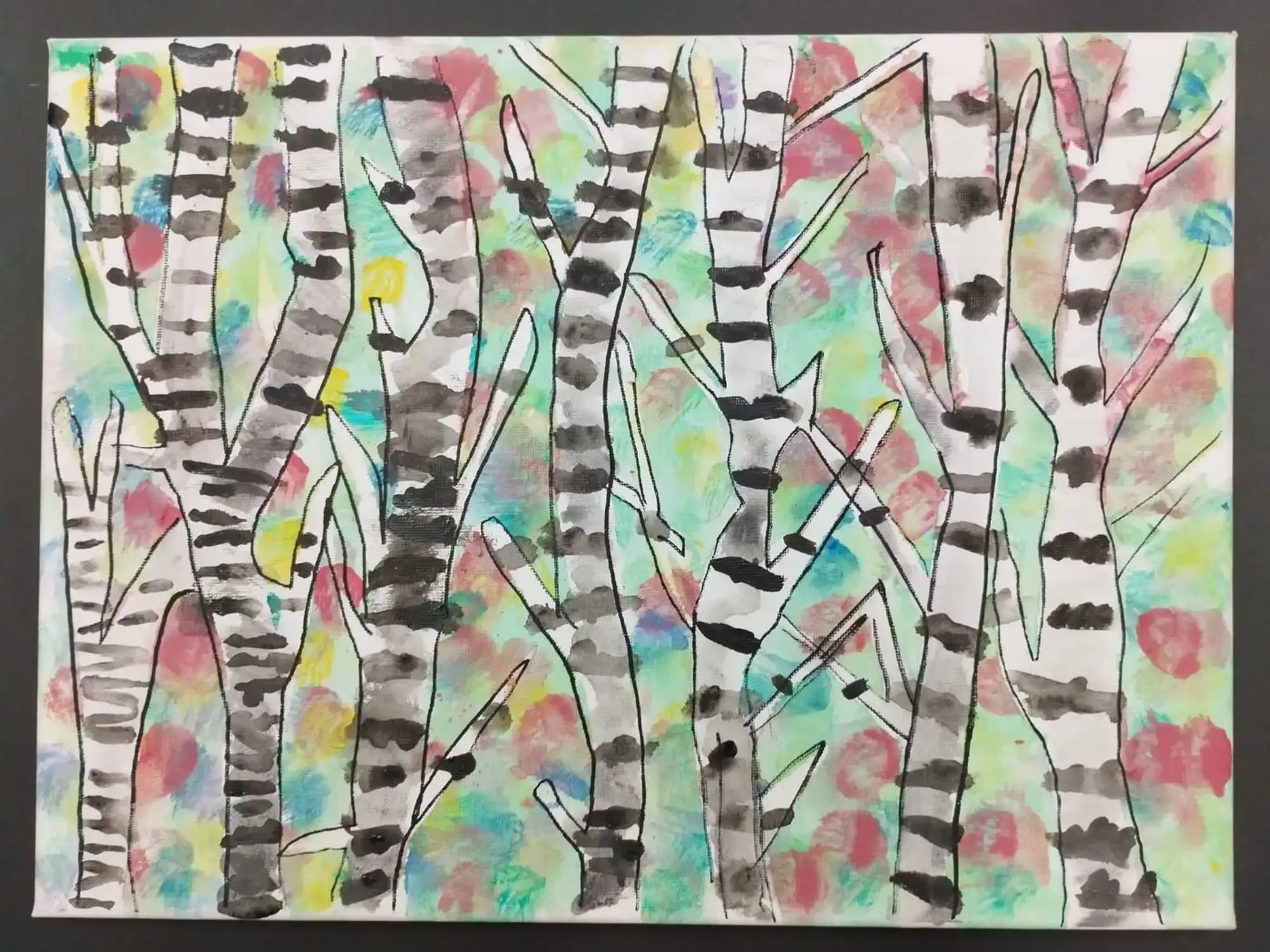Bosque de abedules en tinta y colores